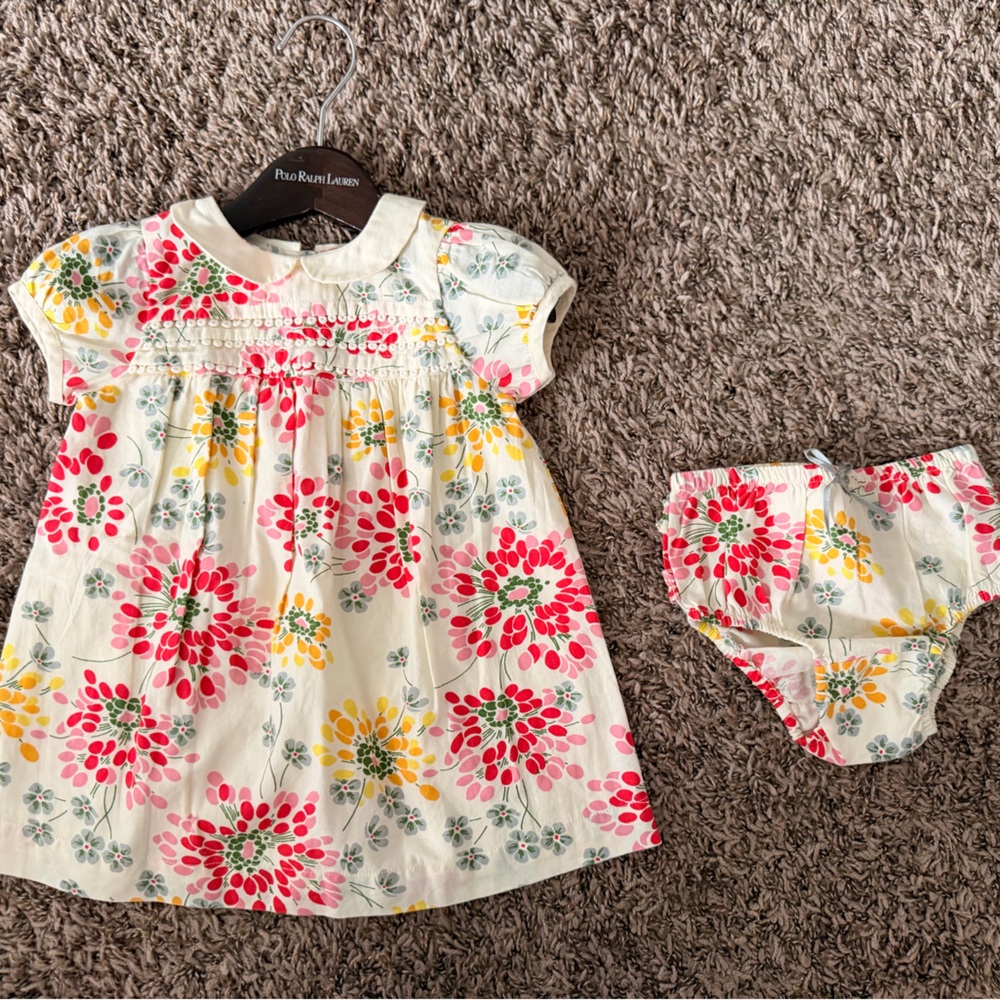 Baby Boden Dress with Red and Green Floral Pattern 6-12 months